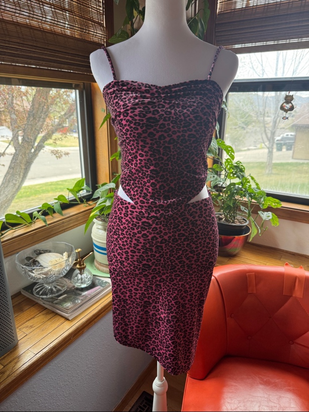 🐆 VTG Seven Sisters Pink Leopard Velvet Matching Set - Made in USA